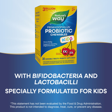 Детский пробиотик 3 млрд КОЕ Nature's Way Primadophilus Kids Probiotic Chewables | вишня - 30 жевательных таблеток, фото