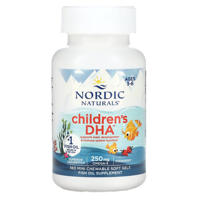 Nordic Naturals, ДГК для дітей, полуниці, для дітей 3–6 років, 250 мг, 360 желатинових міні-капсул (NOR-02720), фото
