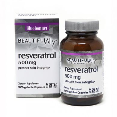 Ресвератрол 500 мг, Beautiful Ally, Bluebonnet Nutrition, Resveratrol 500 Мg, 30 рослинних капсул (BLB-00878), фото