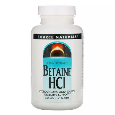 Source Naturals, Бетаїну гідрохлорид, 650 мг, 90 таблеток (SNS-01361), фото