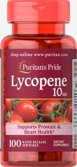 Ликопин, Lycopene, Puritan's Pride, 10 мг, 100 гелевых капсул (PTP-12111), фото
