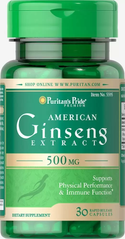 Женьшень американский, American Ginseng, Puritan's Pride, экстракт, 500 мг, 30 капсул (PTP-15595), фото