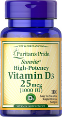 Puritan's Pride, Витамин Д3, 1000 МЕ, 100 капсул (PTP-15605), фото