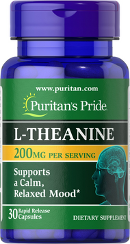 L-теанин, L-Theanine, Puritans Pride, 100 мг, 30 капсул (PTP-12881), фото