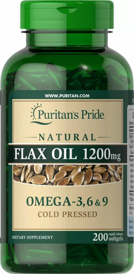 Лляна олія, Flax Oil, Puritan's Pride, 1200 мг, натуральне, 200 гелевих капсул (PTP-13322), фото