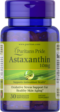 Астаксантин, Natural Astaxanthin 10 mg, Puritan's Pride, 10 мг, 30 капсул (PTP-36204), фото