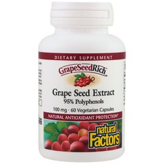 Экстракт виноградных косточек, Grape Seed Extract, Natural Factors, 100 мг, 60 капсул (NFS-04535), фото