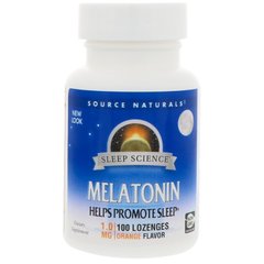 Мелатонин, вкус апельсина, Sleep Science, Source Naturals, 1 мг, 100 таблеток для рассасывания (SNS-00706), фото