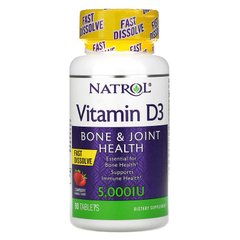 Natrol, витамин D3, здоровье костей и суставов, клубника, 5000 МЕ, 90 таблеток (NTL-05891), фото
