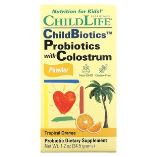 Пробіотик з сухим молозивом для дітей, Probiotics with Colostrum, ChildLife, апельсин / ананас, 48 г (CDL-10600), фото