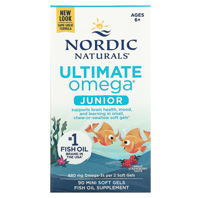 Nordic Naturals, Ultimate Omega Junior, для дітей віком від 6 років, зі смаком полуниці, 680 мг, 90 міні-капсул (NOR-01798), фото
