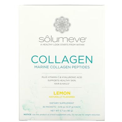 Solumeve, пептиди колагену з вітаміном C та гіалуроновою кислотою, зі смаком лимона, 30 пакетиків по 5,37 г (SLM-01315), фото