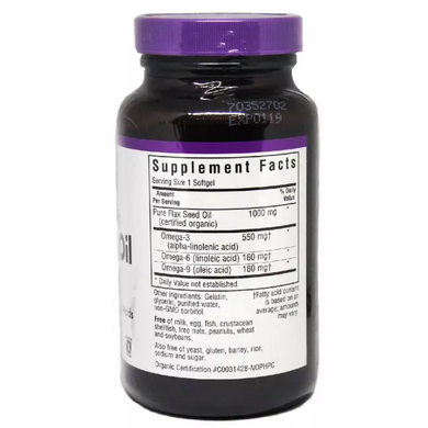 Bluebonnet Nutrition, Органічна лляна олія, 1000 мг, 100 желатинових капсул (BLB-00922), фото