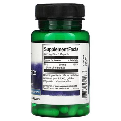 Swanson, Цинк цитрат, 50 мг, 60 капсул (SWV-11374), фото