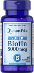 Біотин, Biotin, Puritan's Pride, 5000 мкг, 60 капсул (PTP-29634), фото