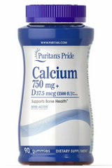 Кальций плюс витамин D3, Calcium + Vitamin D, Puritan's Pride, 750 мг/37,5 мкг (1500 МЕ), 90 жевательных конфет (PTP-50371), фото