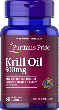 Масло криля, Red Krill Oil, Puritan's Pride, 500 мг, 30 гелевых капсул (PTP-53538), фото
