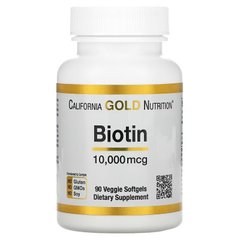 California Gold Nutrition, биотин, 10 000 мкг, 90 вегетарианских капсул (CGN-01170), фото