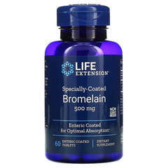 Life Extension, бромелаин, 500 мг, 60 таблеток, покрытых кишечнорастворимой оболочкой (LEX-12036), фото