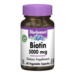 Биотин (B7) 5000 мкг, Bluebonnet Nutrition, 60 гелевых капсул (BLB-00447), фото