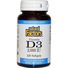 Витамин Д3, Vitamin D3, Natural Factors, 2000 МЕ, 120 капсул (NFS-01053), фото