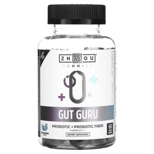 Zhou Nutrition, Gut Guru, блакитна малина, 60 веганських жувальних мармеладок (ZHO-81181), фото