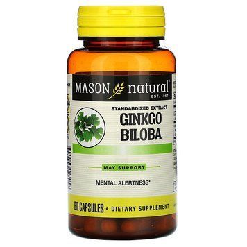 Mason Natural, гинкго билоба, стандартизированный экстракт, 60 капсул (MAV-12805), фото