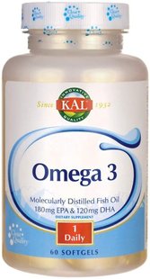 Омега-3, Omega 3 Fish 180/120, Kal, 1000 мг, 60 гелевих капсул (CAL-84006), фото