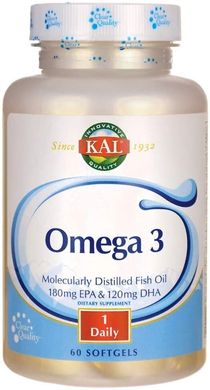 Омега-3, Omega 3 Fish 180/120, Kal, 1000 мг, 60 гелевих капсул (CAL-84006), фото