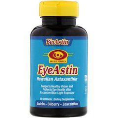 Nutrex Hawaii, BioAstin, EyeAstin, гавайский астаксантин, 6 мг, 60 мягких гелевых капсул (NHI-03515), фото
