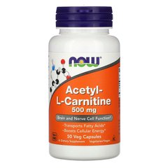 Now Foods, ацетил-L-карнітин, 500 мг, 50 вегетаріанських капсул (NOW-00075), фото