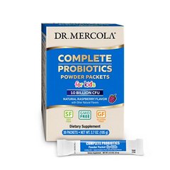 Dr. Mercola, комплекс пробіотиків для дітей у вигляді порошку в пакетиках, натуральний малиновий смак, 10 млрд КУО, 30 пакетиків, по 3,5 г кожен (MCL-01198), фото