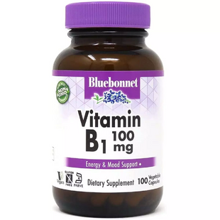 Вітамін B1 100 мг, Vitamin B1, Bluebonnet Nutrition, 100 вегетаріанських капсул (BLB-00425), фото