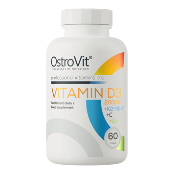 Ostrovit, Вітамін D3 2000 IU + K2 MK-7 + C + Цинк, Vitamin D3 2000 IU + K2 MK-7 + C + Zinc, 60 капсул (OST-90040), фото