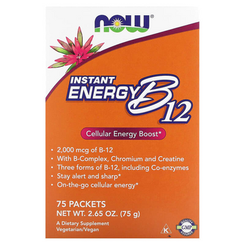 Instant Energy B12 2000 мкг NOW Foods Instant Energy B12 - 75 пакетиків, фото