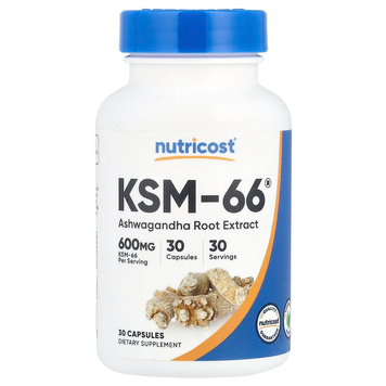 Экстракт корня ашваганды KSM-66 600 мг Nutricost - 30 капсул, фото
