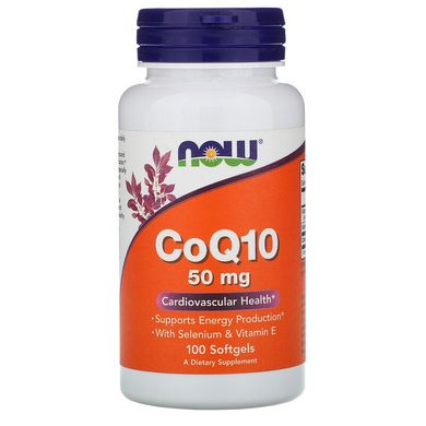 Now Foods, CoQ10, 50 мг, 100 м'яких желатинових капсул (NOW-03193), фото