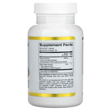 California Gold Nutrition, Curcumin C3 Complex з екстрактом BioPerine, 500 мг, 120 рослинних капсул (CGN-00940), фото