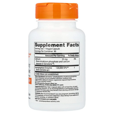 Серрапептаза Doctor's Best High Potency Serrapeptase &ndash; 120 000 SPU, 90 капсул, фото