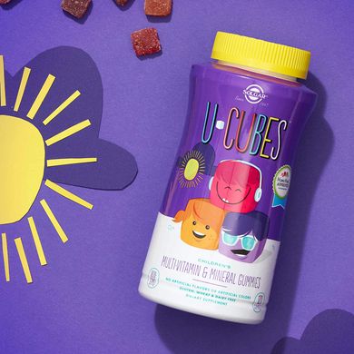 Solgar, U-Cubes, жувальні цукерки для дітей з мультивітамінами та мікроелементами, вишня та апельсин, 60 шт (SOL-52550), фото
