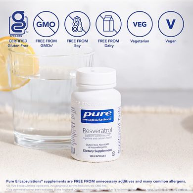 Pure Encapsulations, Ресвератрол, Resveratrol, для антиоксидантной и сердечно-сосудистой поддержки, 120 капсул (PE-00278), фото