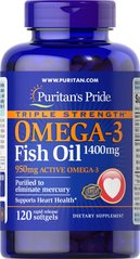 Puritan's Pride, Омега 3, Triple Strength, 1400 мг, 950 мг активного омега-3, 120 капсул (PTP-16128), фото