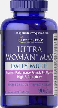 Мультивітаміни для жінок ультра, Ultra Woman &trade; Max Daily Multivitamin, Puritan's Pride, 90 капсул (PTP-51509), фото