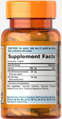 Витамин С с биофлавоноидами, Vitamin C Rose Hips, Puritan's Pride, 500 мг, 100 капсул (PTP-12430), фото