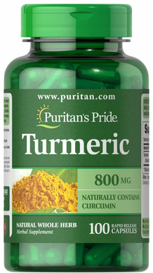 Куркума, Turmeric, Puritans Pride, 800 мг 100 капсул (PTP-51441), фото