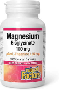 Бисглицинат магния 100 мг + теанин 125 мг Natural Factors Magnesium Bisglycinate plus L-Theanine &ndash; 90 вегетарианских капсул, фото