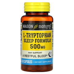 L-триптофан 500 мг, Формула для сну, L-Tryptophan Sleep Formula, Mason Natural, 60 капсул (MAV-14935), фото