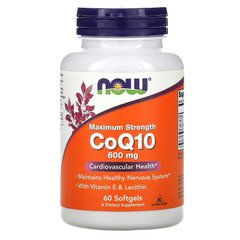 Now Foods, коензим Q10 з вітаміном E і лецитином, максимальна ефективність, 600 мг, 60 капсул (NOW-03182), фото
