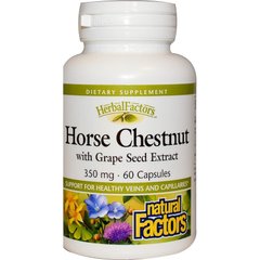 Экстракт конского каштана и виноградных косточек, Horse Chestnut with Grape Seed, Natural Factors, 350 мг, 60 капсул (NFS-04590), фото