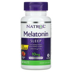Natrol, Мелатонін, швидкорозчинний, максимальний ефект, полуниця, 10 мг, 60 таблеток (NTL-06211), фото